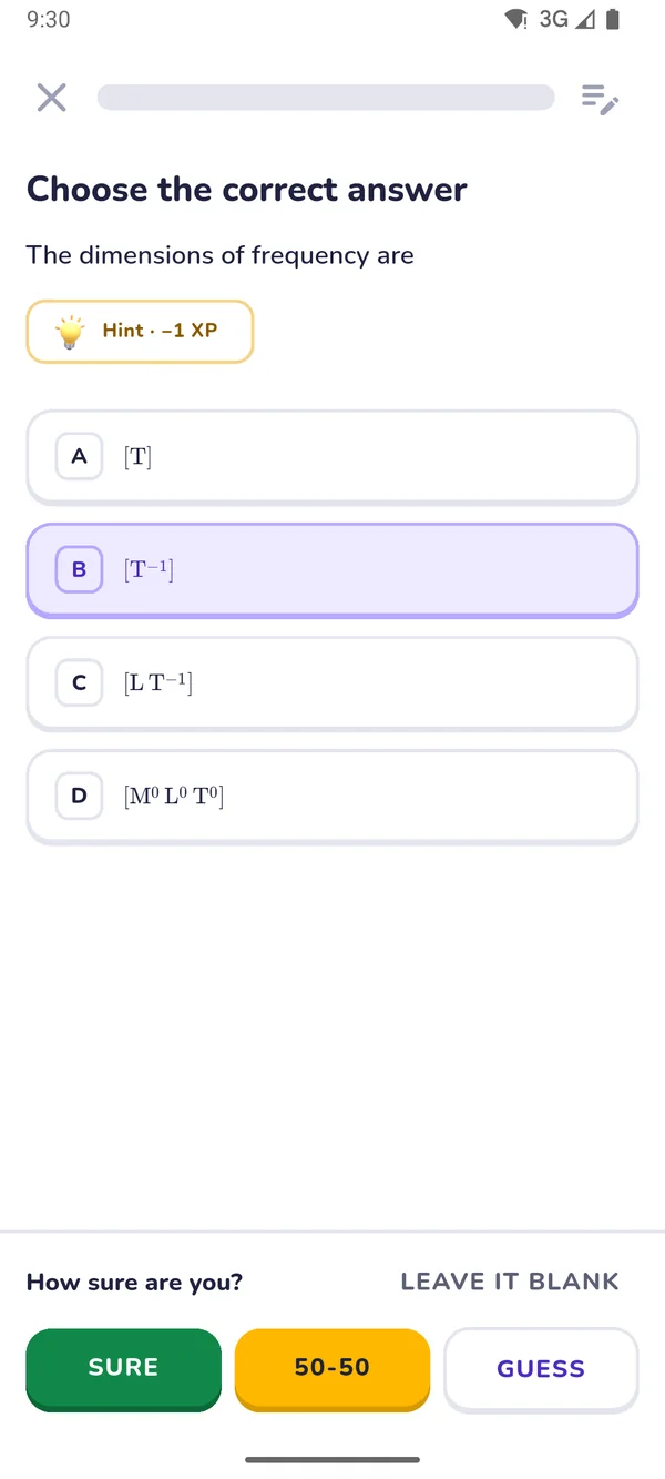 A test question with Sure, 50-50 and Guess